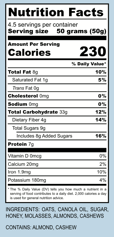 nutrition facts for honey nut granola