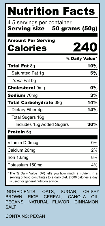 nutrition facts of maple pecan granola