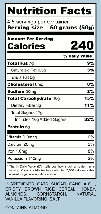 nutrition facts for french vanilla granola